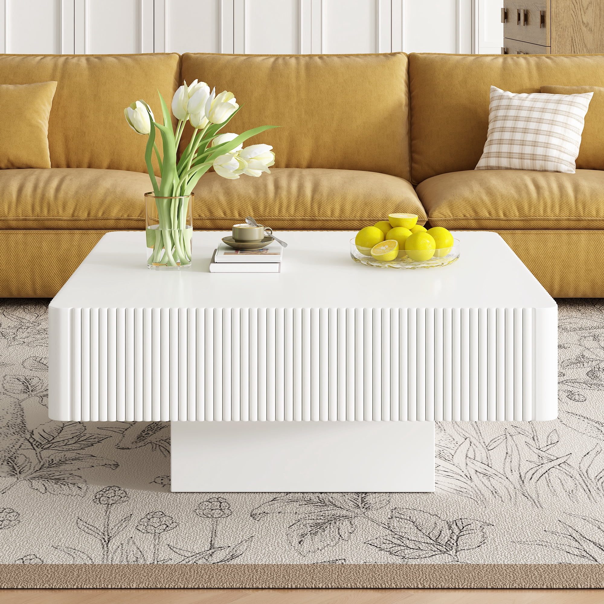 Euroco Modern coffee Table with Cylindrical Legs, Painted Finish, Easy Assembly，Modern Drum End Table, Minimalist Center Table with Sturdy Base for Living Room