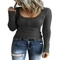 thumbnail image 1 of POINTERTECK Womens Long Sleeve Henley T Shirts Button Down Slim Fit Tops Scoop Neck Ribbed Knit Shirts Dark Grey M, 1 of 3
