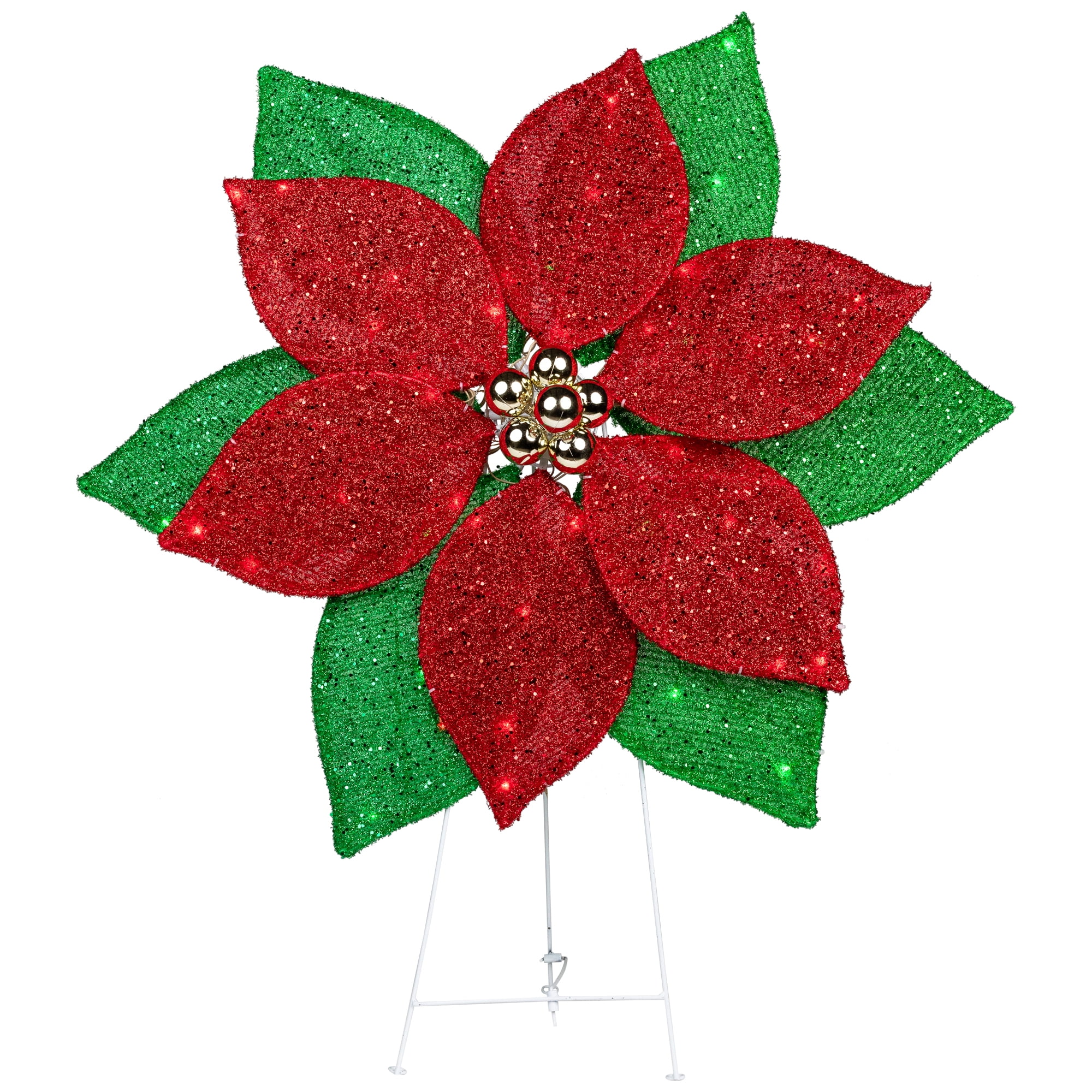 LED Lighted Poinsettia Outdoor Christmas Yard Decoration - 34" - Red and Green