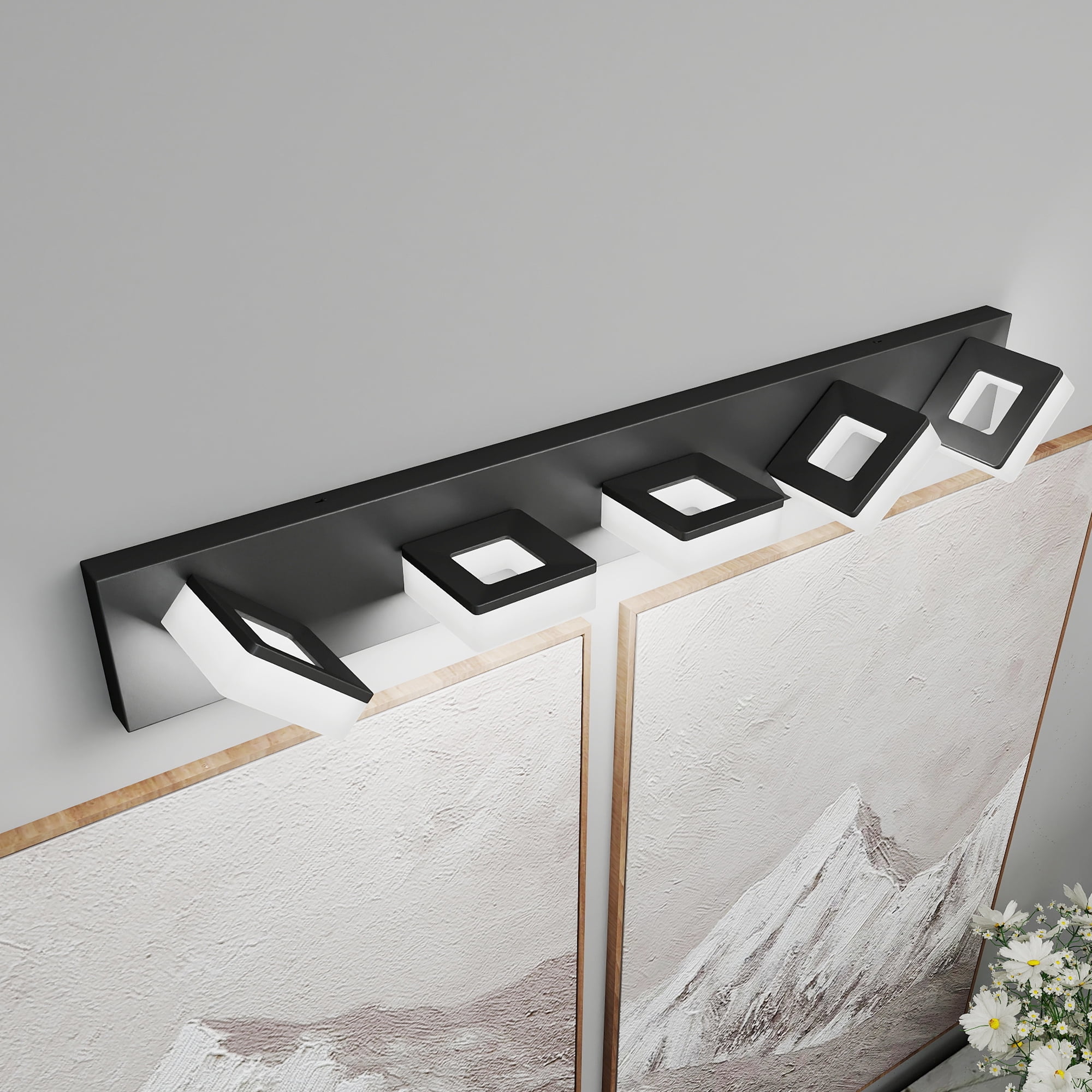 Jopath 32" Modern Matte Black 5-Light LED Wall Sconce, Adjustable Acrylic Bathroom Wall Lighting Fixtures Over Mirror Vanity Light for Bathroom, Bedroom, or Hallway