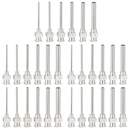 30Pcs 6 Styles Stainless Steel Blunt Tip Dispensing Needle with Brass Luer Lock Long Syringe Needle Applicator Needles Stainless Steel Color