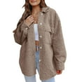 thumbnail image 1 of Qertyioot Womens Winter Fleece Jacket Solid Button Pocket Turndown Neck Warm Medium And Long, 1 of 7