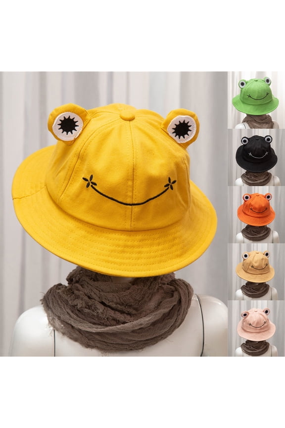 Adult Kids Bucket Hat Cute Frog Anti Sun Wide Brim Foldable Fisherman Cap for Outdoor