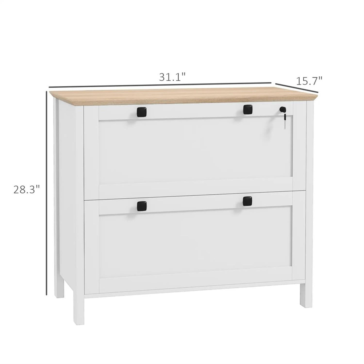 Demi Bonn Modern 2-Drawer Filing Cabinet with Adjustable Hanging Bar, for Letter, A4 and Legal Size, Home Office, Lateral File Cabinet, White