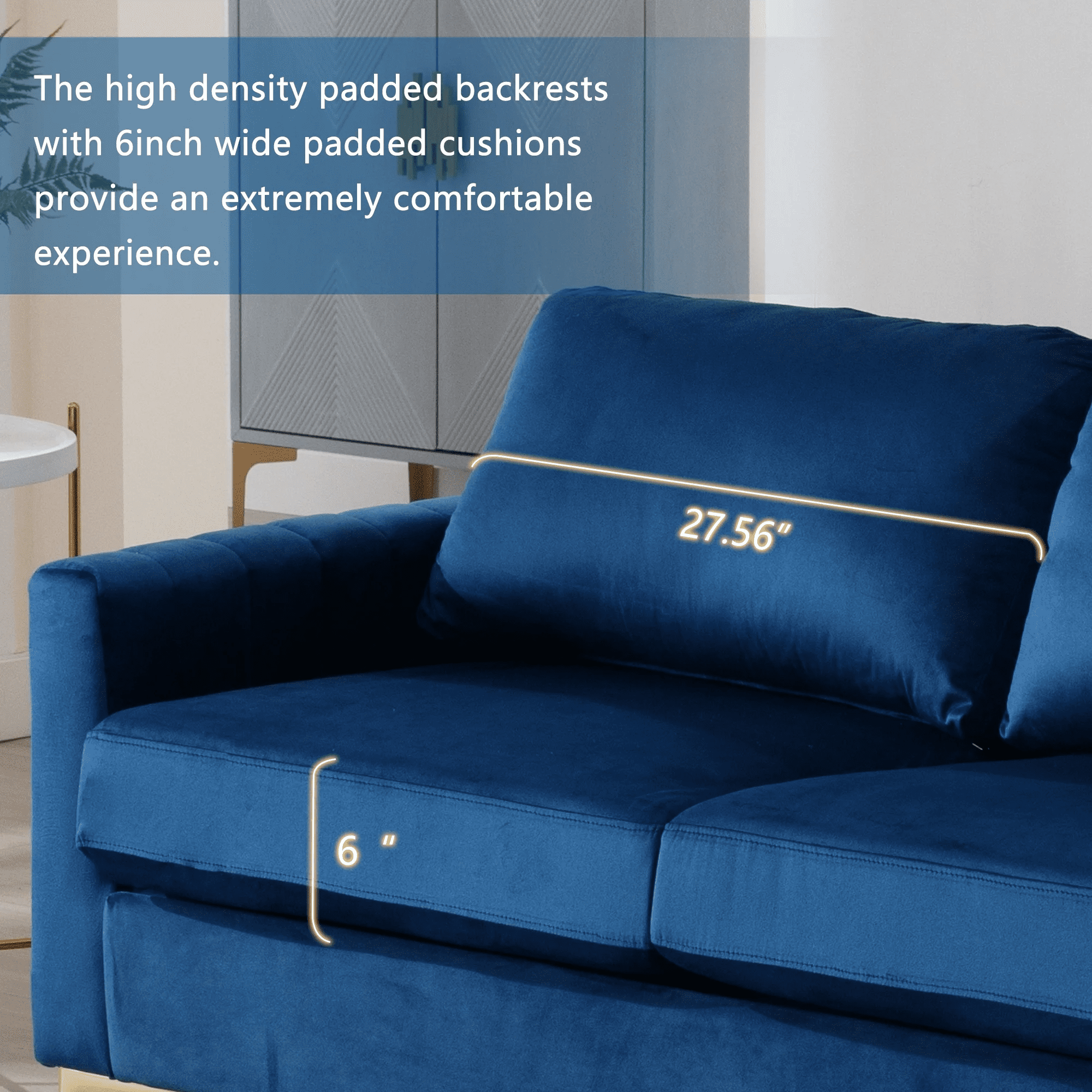 Muumblus 3 Pieces Velvet Living Room Furniture Sets, Modern Two Single Sofa Chairs and One 3-Seater Sofa Couch, Navy Blue