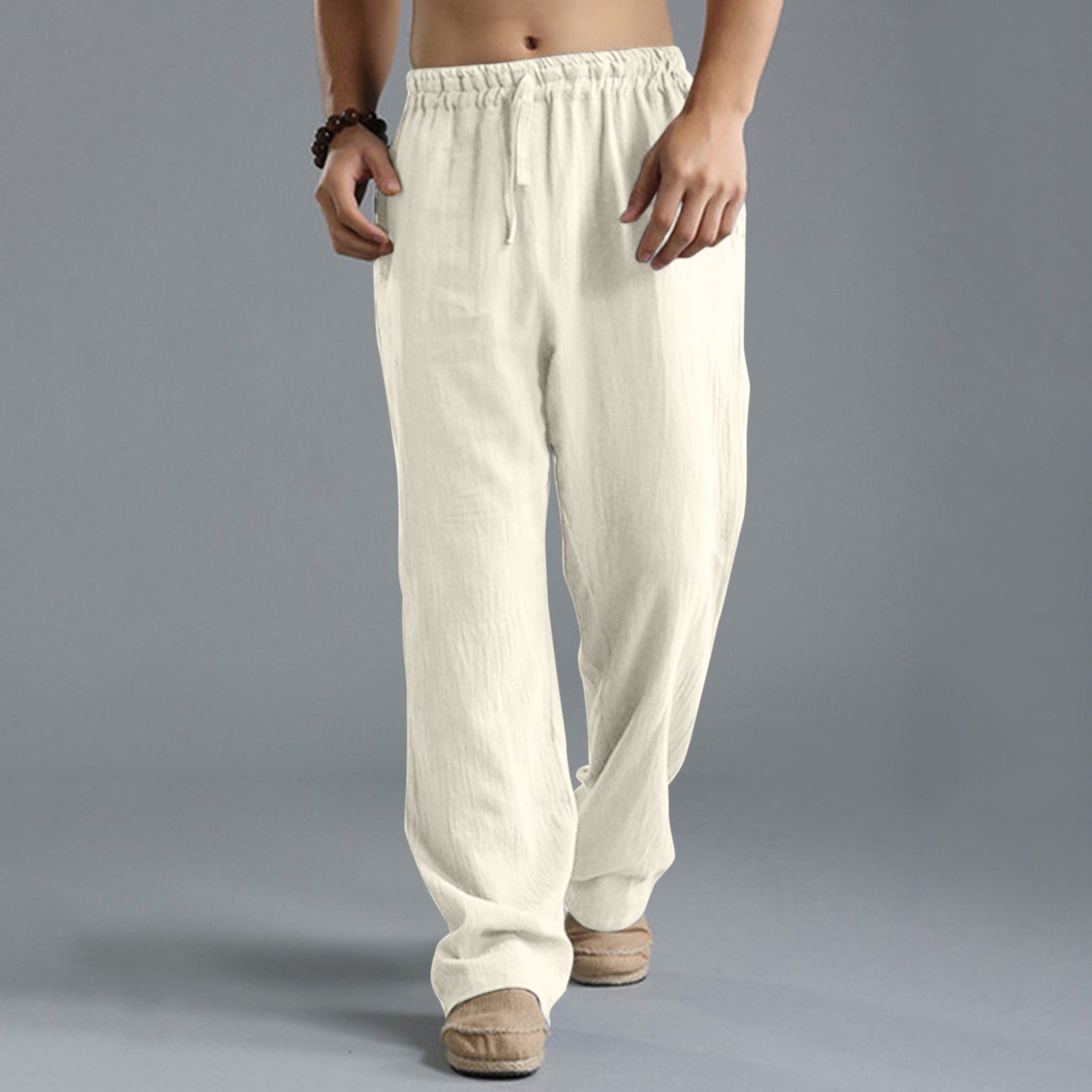 Beige Full-Length Oversized Sweatpants Men Spring And Summer Pant Casual  All Match Solid Color Painting Loose Plus Size Trouser Fashion Beach  Pockets 