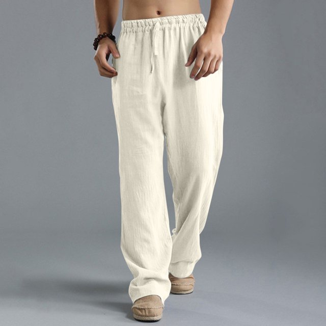 Men's Casual Pants - Casual All Solid Color Loose Fit Pant for Spring and Summer with Pockets Beach Ready