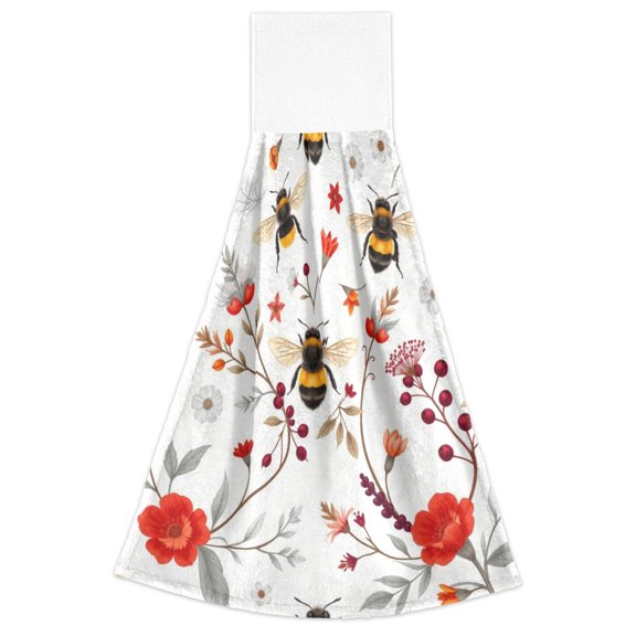 2 Pack Hanging Hand Towels for Kitchen & Bathroom, Dish Towels with Berry Pattern Prints, 18.2x14 in
