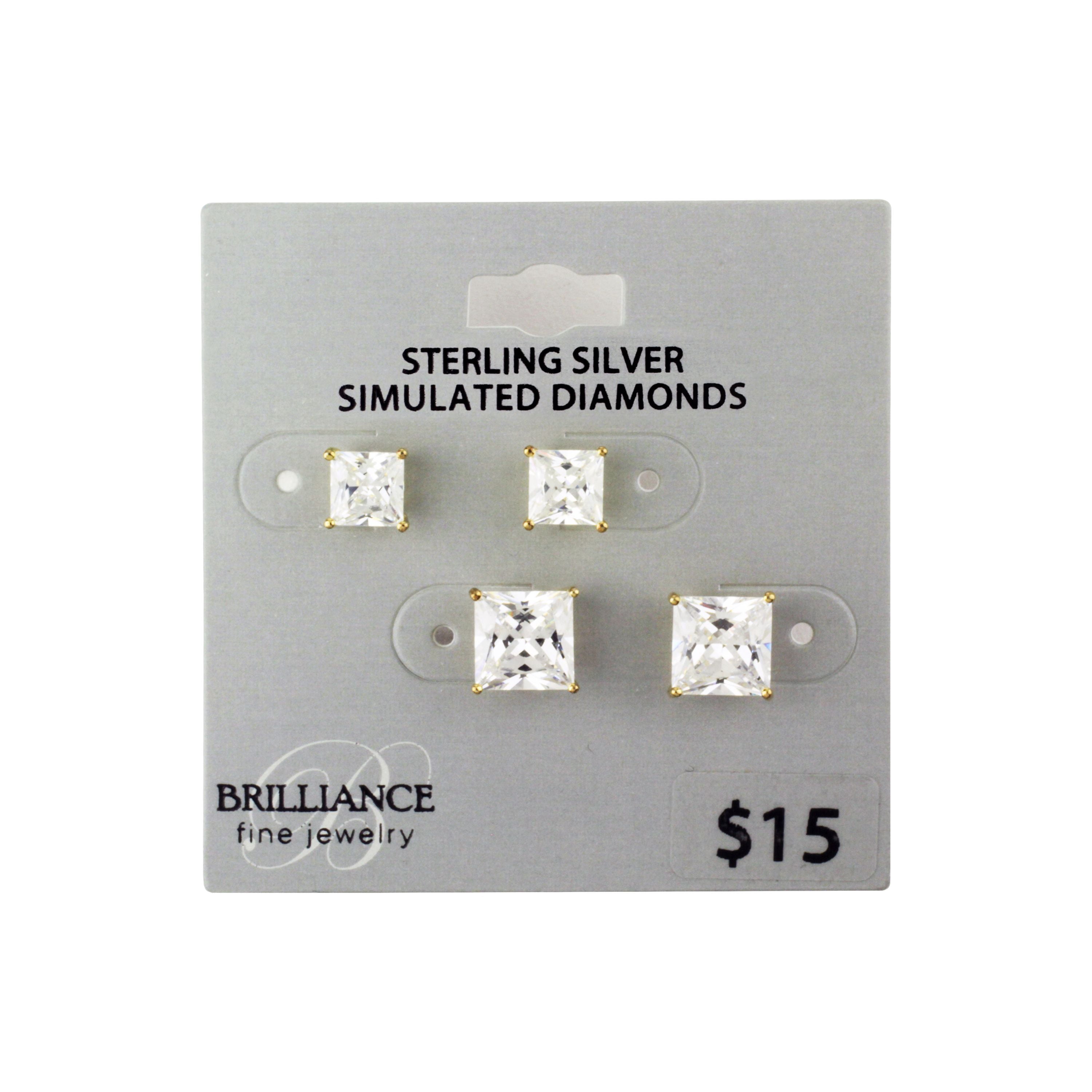 Brilliance Fine Jewelry Women's Simulated Diamond Duo Square Earring Set in 14KT Gold Flash Plated Sterling Silver