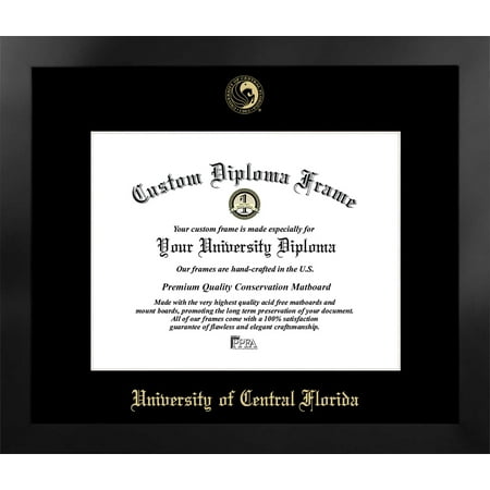 University of Central Florida 14w x 11h Manhattan Black Single Mat Gold Embossed Diploma Frame with Bonus Campus Images Lithograph (value savings at $59)