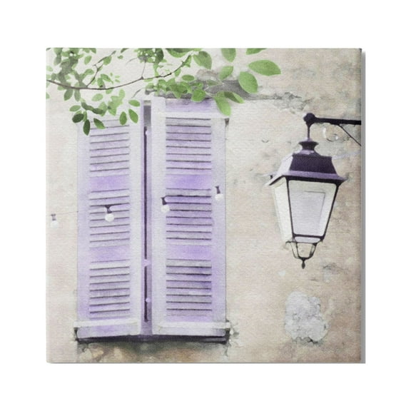 Stupell Industries Purple Shutters Scenery Travel & Places Painting Gallery Wrapped Canvas Print Wall Art, 17 x 17