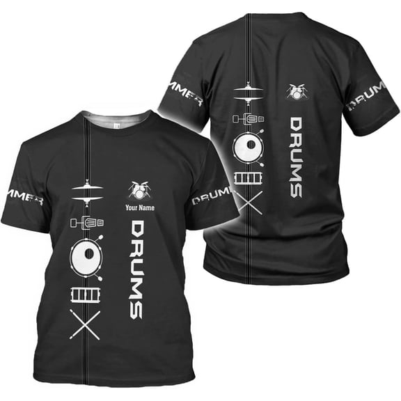 Personalized 3D Drummer Shirt - Custom Name 3D Drum Shirt Gift for Women & Men (T-shirt, S)