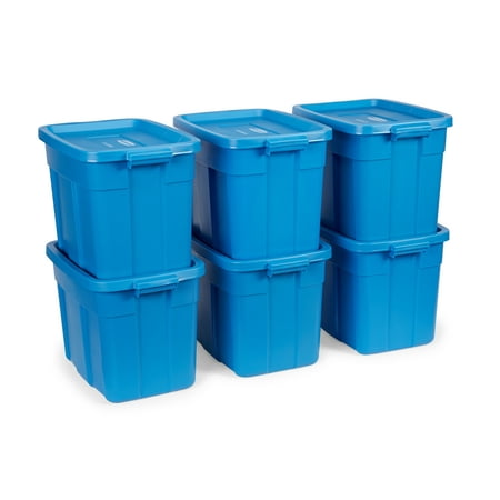 Rubbermaid Roughneck Tote 18 Gal Storage Container, Heritage Blue (6 Pack)