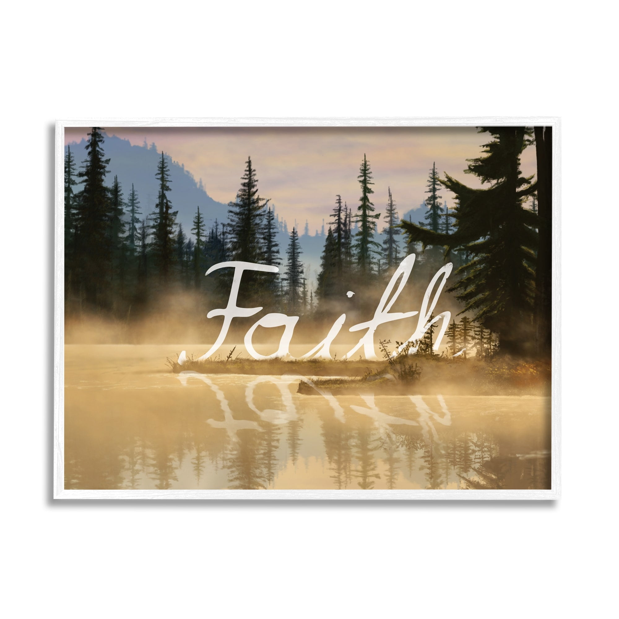 Stupell Industries Faith Calligraphy Floating Lake Water Woodland Scenery Graphic Art White Framed Art Print Wall Art, Design by Nobleworks