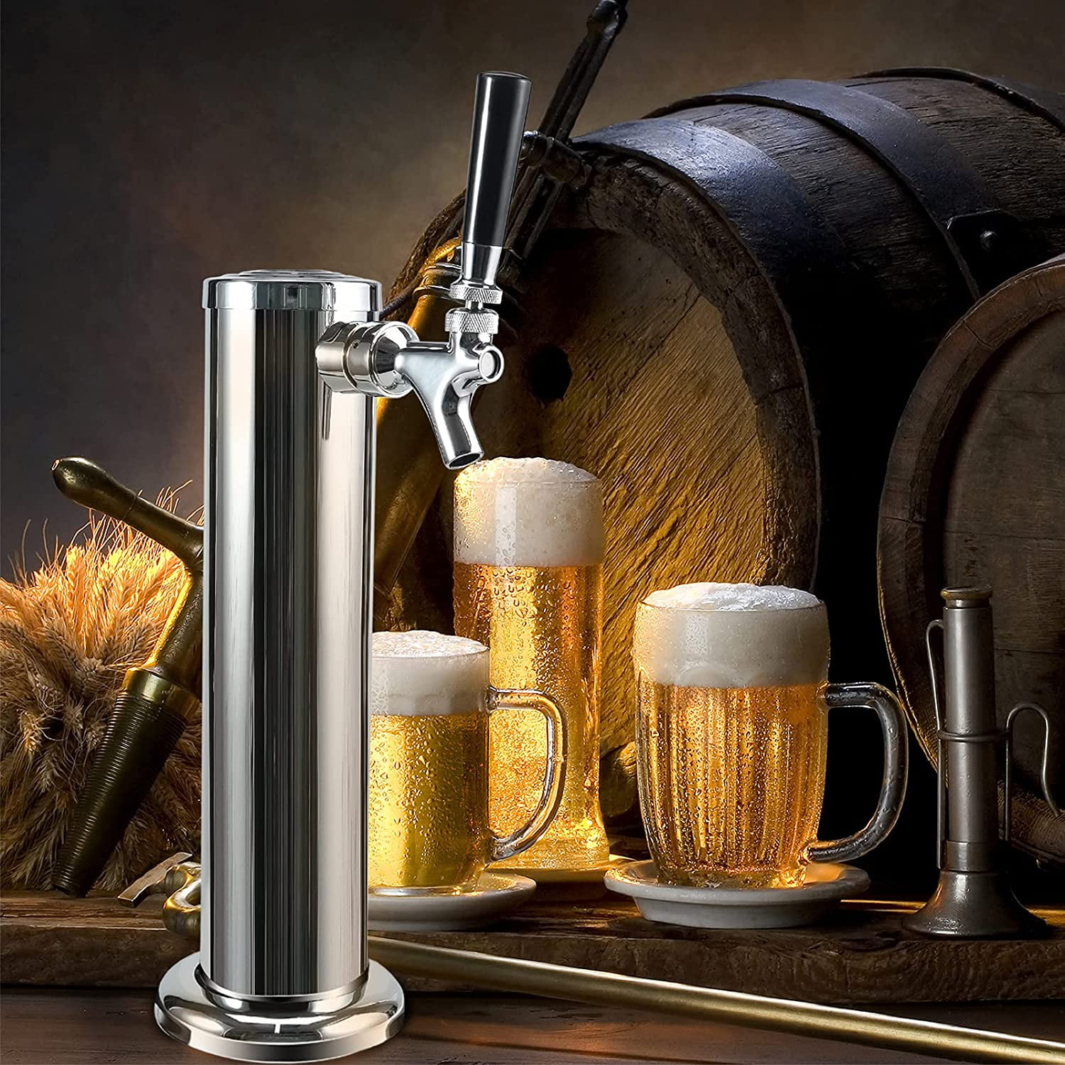 Stainless Steel Single Tap Beer Tower 3 inch Silver Color by Pera