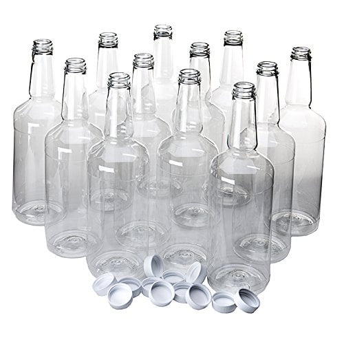 Dozen Long Neck Quart Plastic Bottles with Screw on Lids