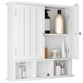 thumbnail image 1 of ChooChoo Mueble de baño montado en la pared, 2 puertas con 3 estantes abiertos, botiquines de madera con estante ajustable, gabinetes de almacenamiento que ahorran espacio sobre el inodoro para baño y, 1 of 5