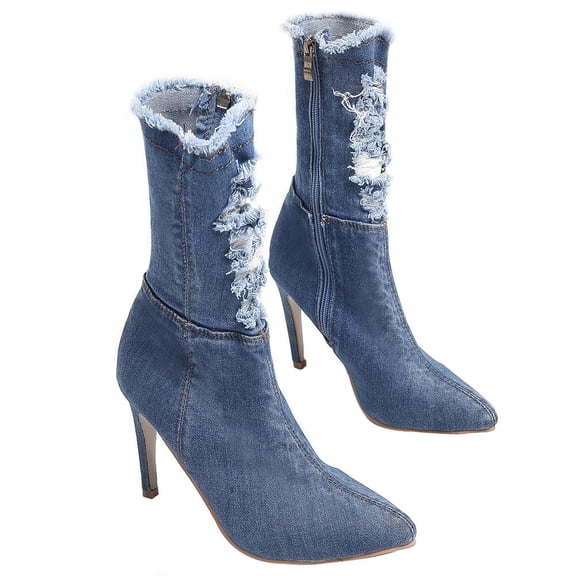 PAMINGONO 1 Pair Casual Denim Ankle Boot for Women Blue Slimming Legs Fall Shoes
