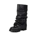 thumbnail image 6 of Mostsola Fold Over Slouchy Boots for Women Chunky Lug Sole Fashion Round Toe Pull on Mid Calf Boots, 6 of 8