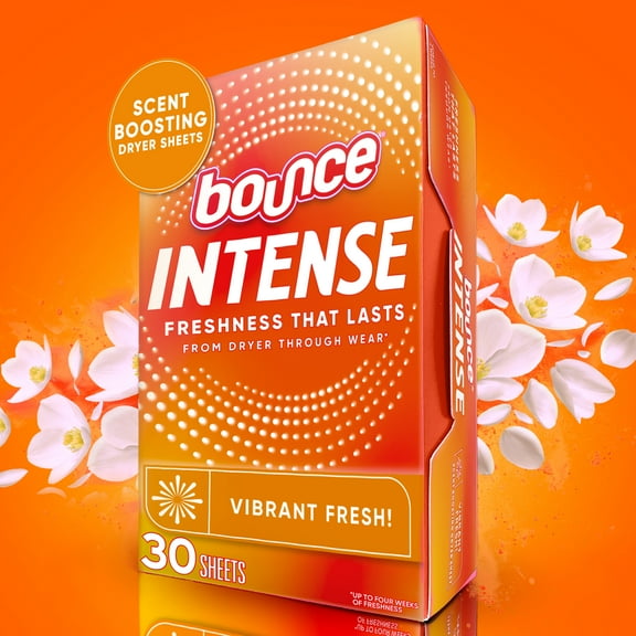 Bounce Intense Scent Boosting Dryer Sheets, Vibrant Fresh Scent, 30 Count
