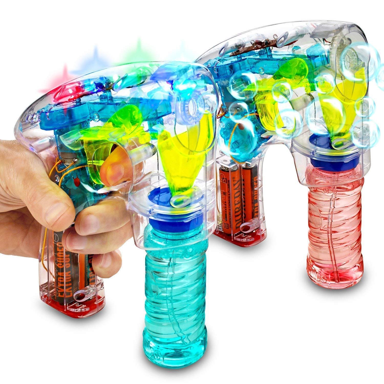 Bubble Gun Blower Machine Pack Of 2 Light Up LED Transparent Blaster