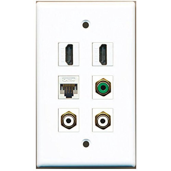 RiteAV - 2 HDMI 2 Port RCA White 1 Port RCA Green 1 Port Cat5e Ethernet White Wall Plate