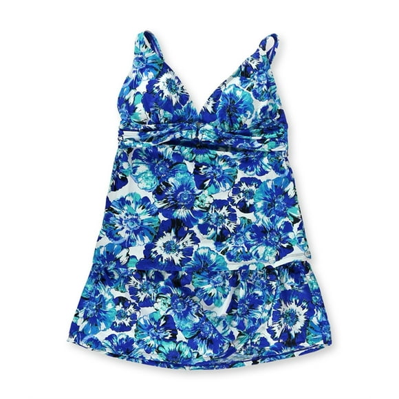 Jones New York Womens Sash Wrap Skirt 2 Piece Tankini, Blue, 8