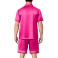thumbnail image 4 of Leidass Mens Pajama Set Short Sleeve Button Down Sleepwear Set with Shorts Satin Lounge Set Notch Collar Pocket Hot Pink L, 4 of 6