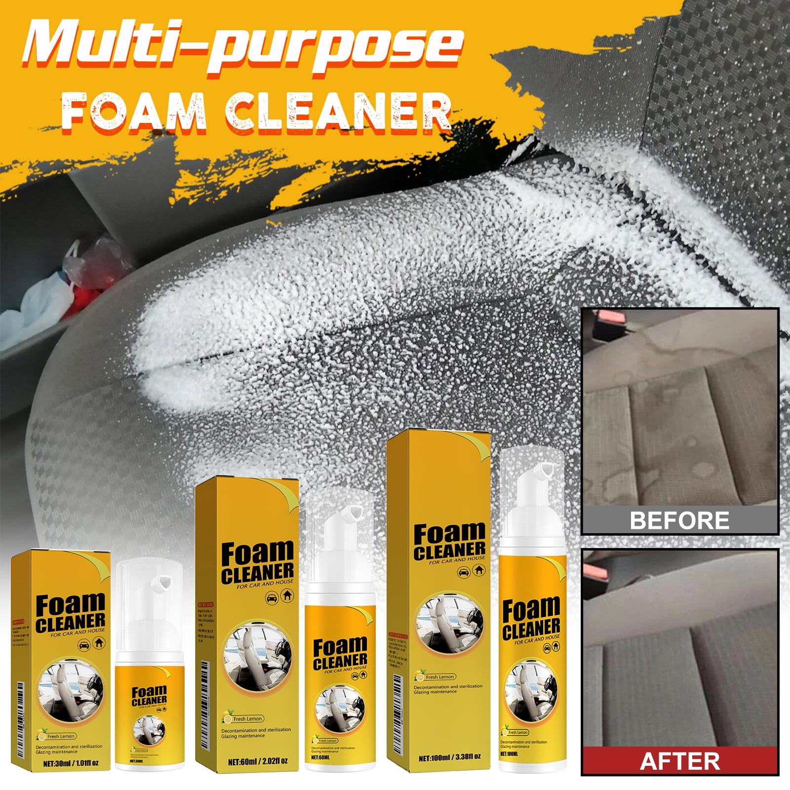 Alvantor Multi-Purpose Foam Cleaner for Car Interiors Leather Seat, 1.01 fl.oz