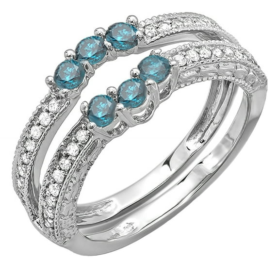 Dazzlingrock Collection 0.60 Carat (ctw) 18k Round Blue & White Diamond Ladies Wedding Band Enhancer Guard, White Gold, Size 6.5