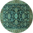 thumbnail image 1 of Ahgly Company Machine Washable Indoor Round Oriental Turquoise Blue Industrial Area Rugs, 5' Round, 1 of 4