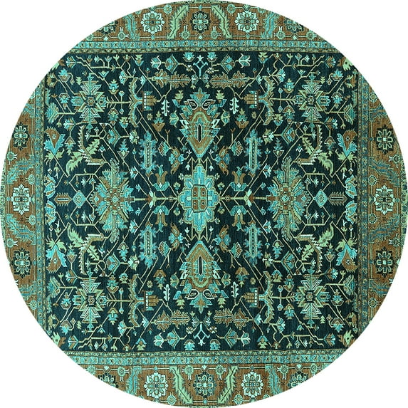 Ahgly Company Indoor Round Oriental Turquoise Blue Industrial Area Rugs, 3' Round