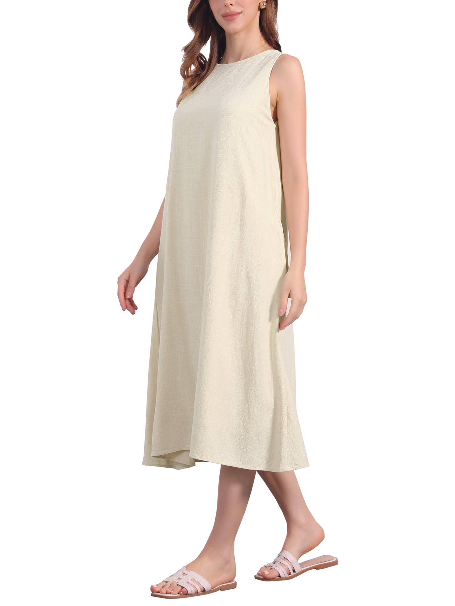 DARING DIVA Linen Sleeveless Dress M Apricot