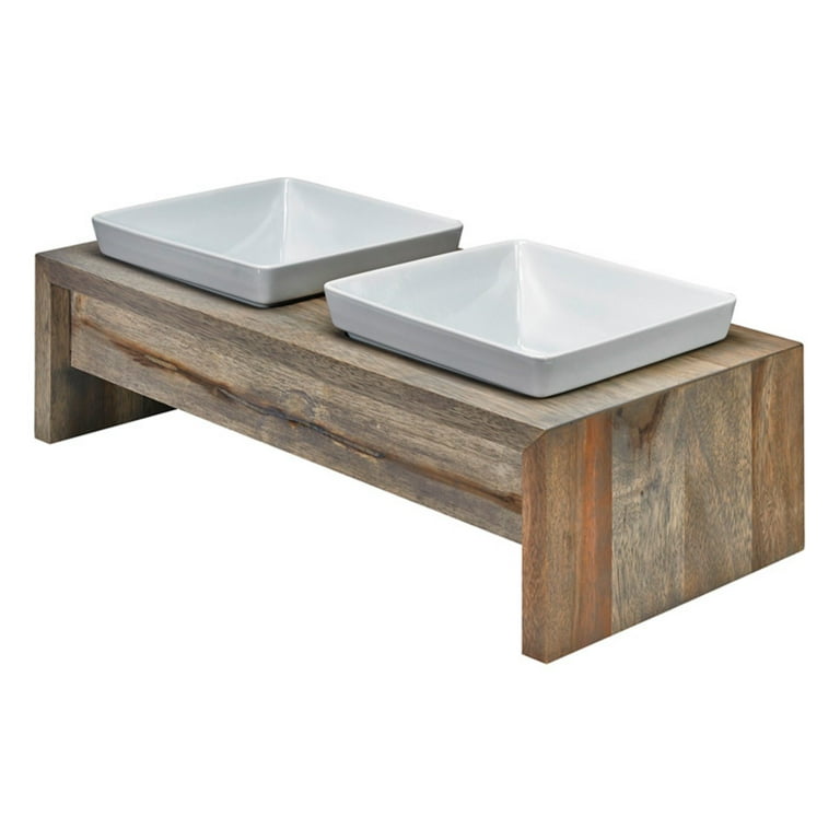 Dropship Bamboo Double Dog Raised Bowls 15 Degree Tilt Elevated