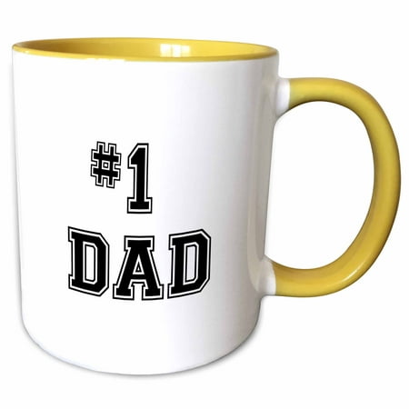 3dRose #1 Dad - Number One Greatest Dad - black text - Good for Fathers day - Best Dad Award - Two Tone Yellow Mug,