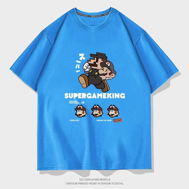 Camiseta de manga corta con cuello redondo para hombre y mujer, ropa de calle, camiseta holgada de algodón con dibujos animados de Super Mary zhangmengya LED