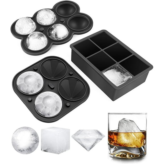 Ice Cube Trays and Ice Molds, Silicone Ice Cube Molds for Freezer with Lid, Diamond & Sphere Ice Ball Maker & Square Ice Cube Maker for Whiskey, Cocktails and Homemade, Reusable