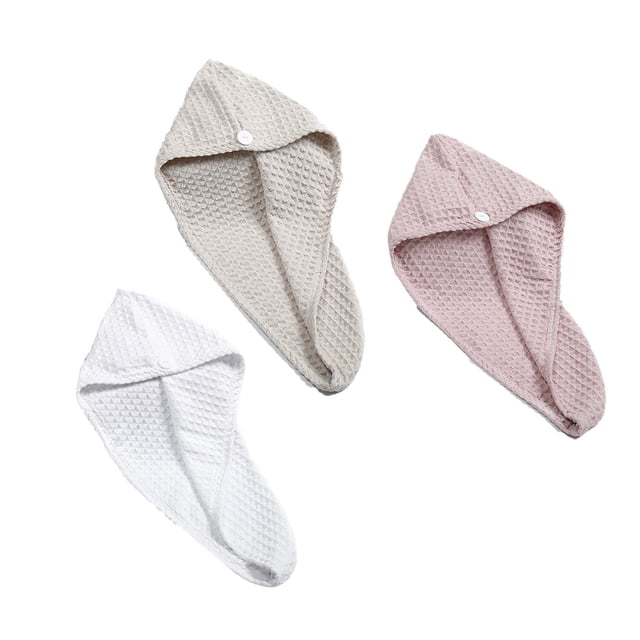 Turbante de ducha con botones, toallas absorbentes de secado rápido para cabello rizado, largo y grueso