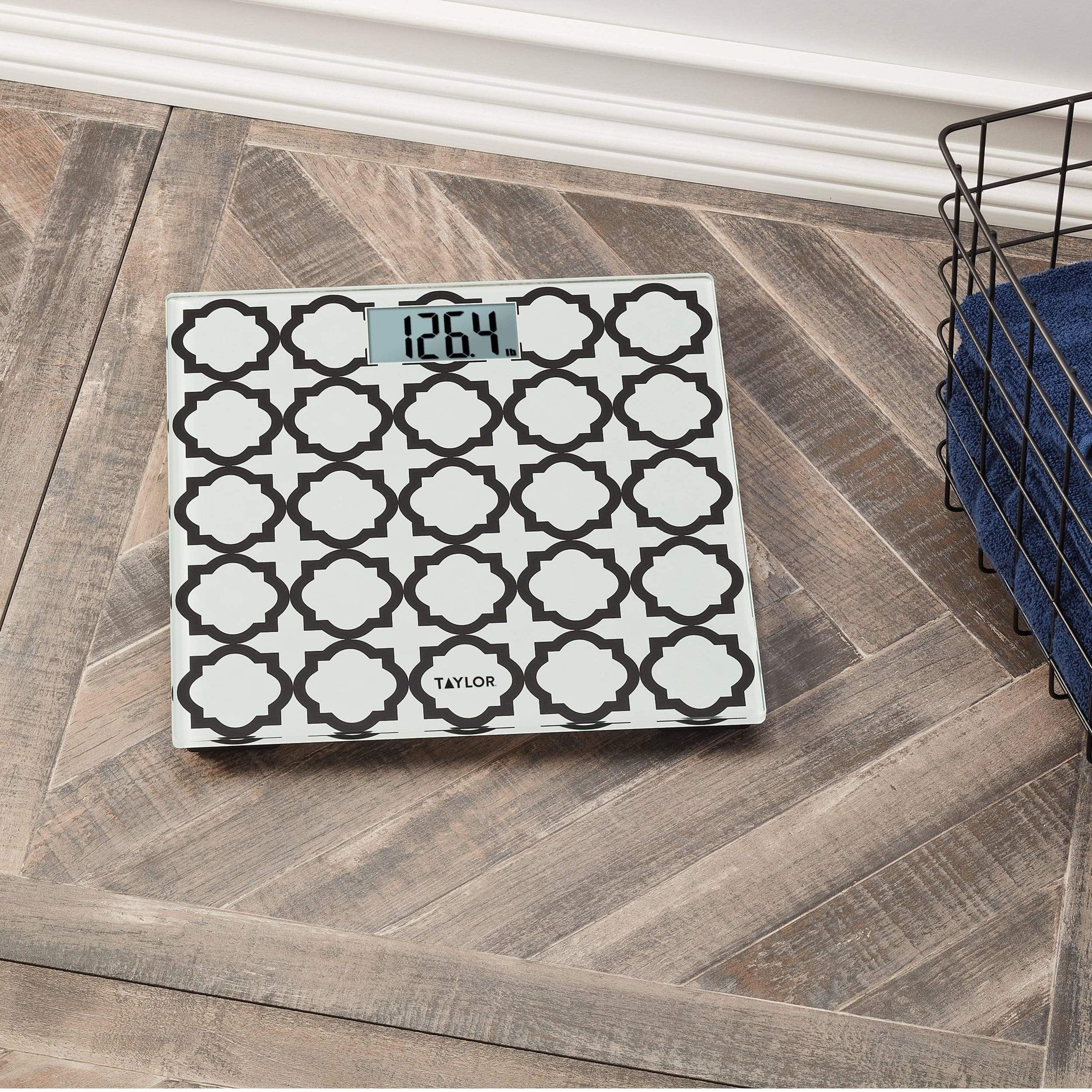 Taylor Digital Glass Bathroom Scale with Black/White Lattice Pattern