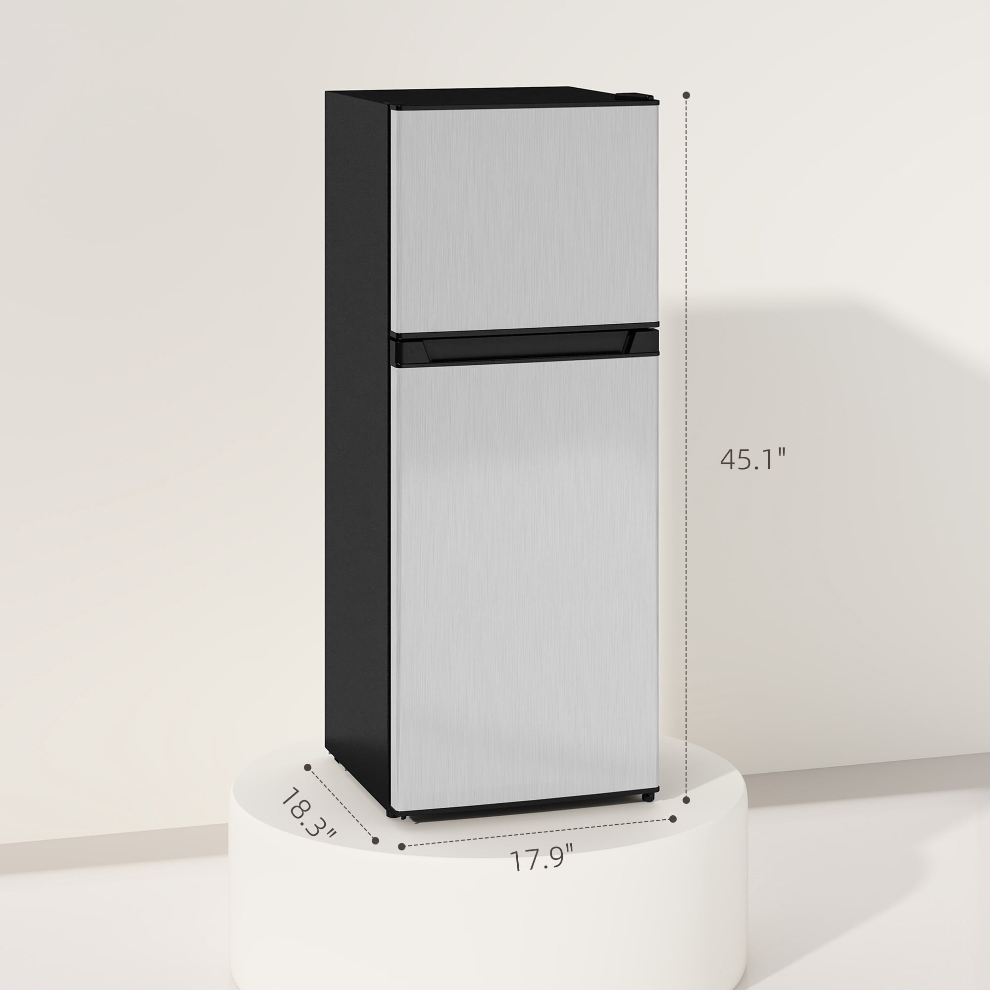 HOMCOM Small Fridge with Freezer, 4 Cu Ft Refrigerator with Shelves, Silver