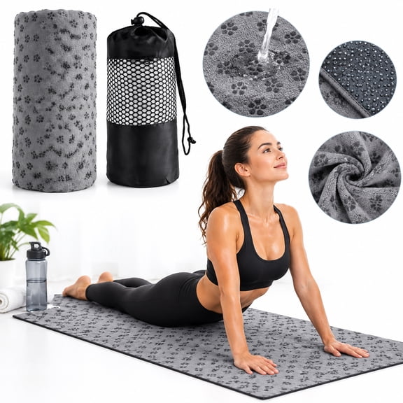 Huangguous Hot Yoga Towel – Sweat Absorbent Non-Slip Mat Towel with Carrying Bag 72.05 × 24.80 × 0.12 in