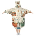 thumbnail image 2 of FORMRS Wearable Blanket Hoodie with Sleeves for Kids Cozy Flannel Sweatshirt, Beige Cats Reading, 2 of 7