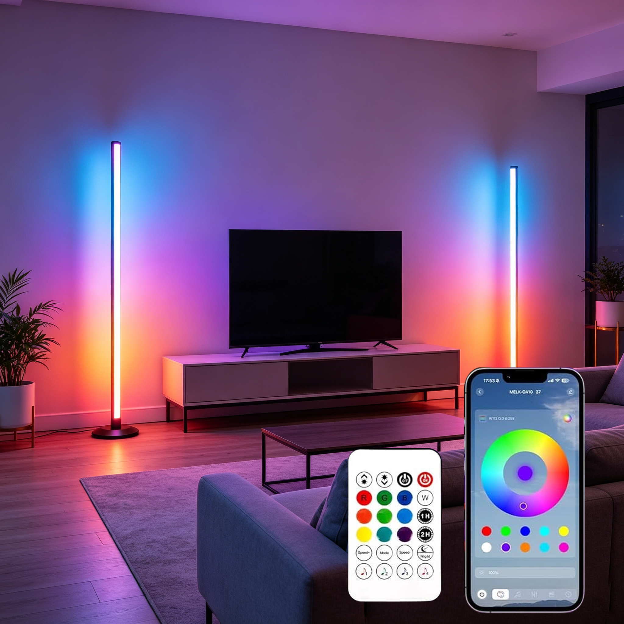 BN-LINK RGB Floor Lamp with Timer, Corner Lamp with Music Sync and
