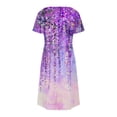 thumbnail image 5 of ICHUANYI Clearance Fashion Women Casual V Neck Printing Loose Elastic Short Sleeve Dress(Purple, L) ICHUANYI WER2023081003149, 5 of 5