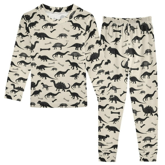 joogoo Retro Dinosaurs 2 Piece Long Sleeve Tee and Pants Cotton Pajama Set 5Y