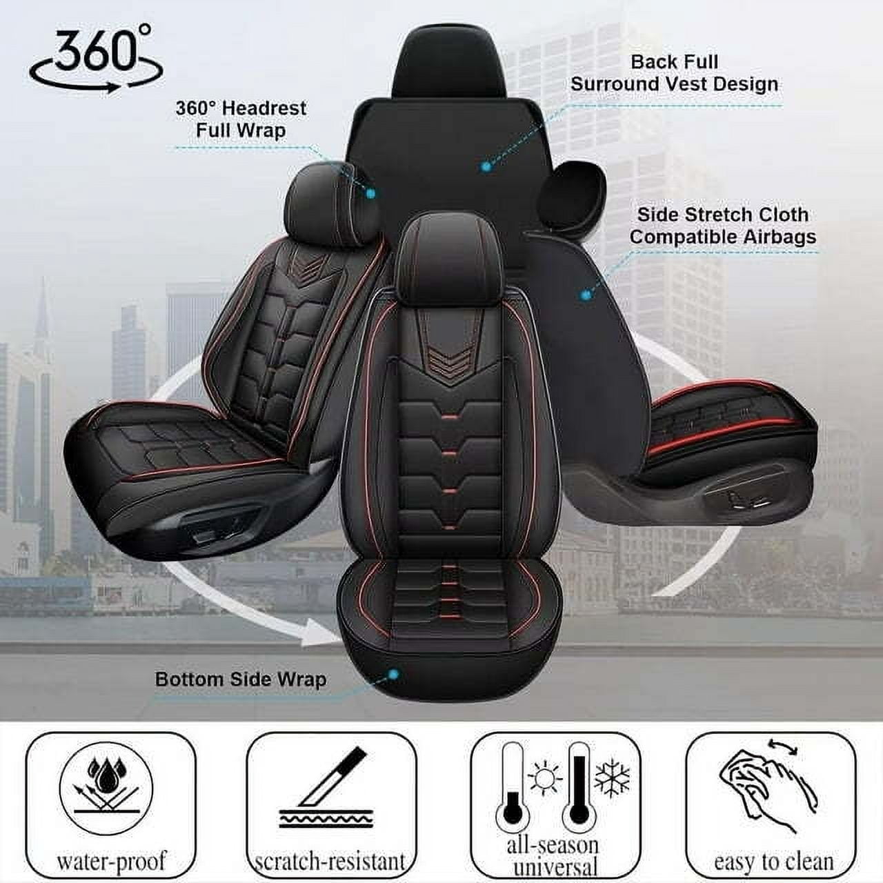 LAONNVIR Car Seat Covers Fit for Toyota RAV4 2013-2024 2025 Front Seat Breathable Leather Vehicle Seat Cushion Suitable for All Seasons(Black&Red,Front Seat)