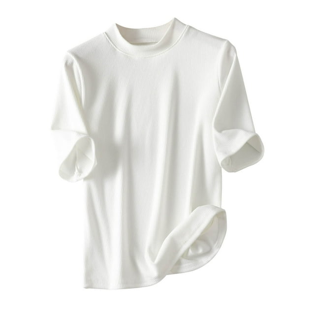 Casual Primavera Tops para las Mujeres Cuello Redondo Camiseta Blusa, Cómodo Ligero Poliéster Superior de Verano