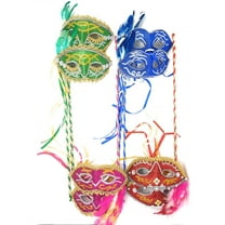 Mardi Gras 7" Feather Face Mask Masquerade Party Supplies - Cool Novelty Masks Costumes and Accessories (1 Pink, 1 Blue, 1 Green, 1 Red)