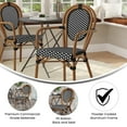 thumbnail image 4 of Emma + Oliver Indoor/Outdoor Stacking Thonet Bistro Style Chair with Arms, Black & White PE Rattan Seat and Natural Bamboo Finished Metal Frame, 4 of 14