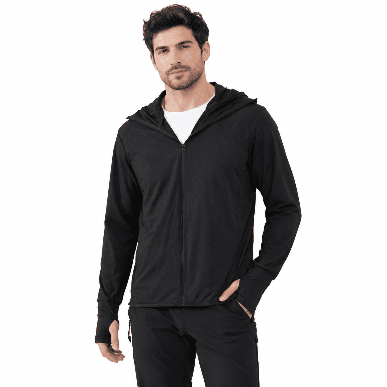 Black Large Men s UPF 50+ Sun Protection Full Zip Long Sleeve Fishing Hiking Shirt